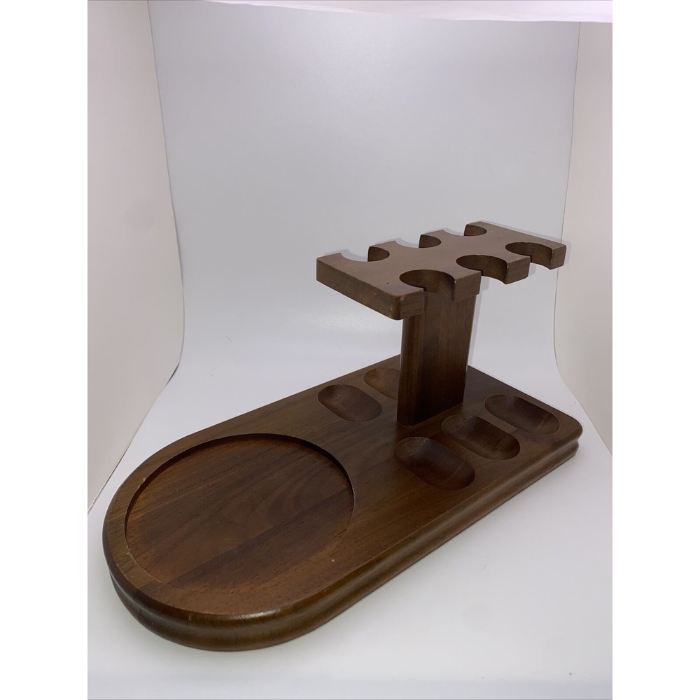Vintage 6 Wooden Smoking Pipes Wood Stand Table Rest Tobacco Humidor Felt Bottom